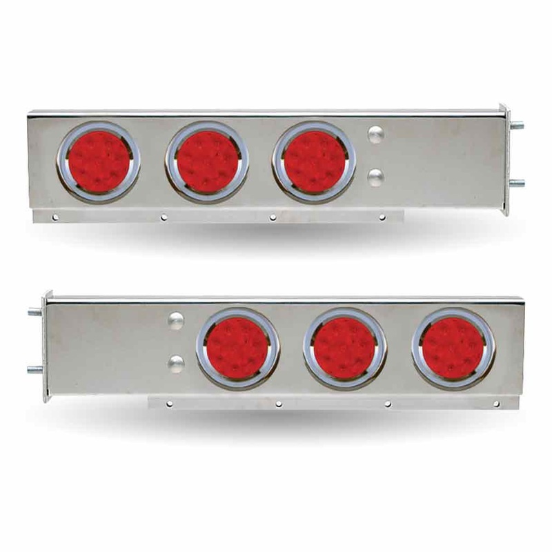 TU-9209L1 30 LED Mud Flap Hangers  3 3/4 Bolt Spacing | 4 LEDs (Red Lens) | Stainless Steel