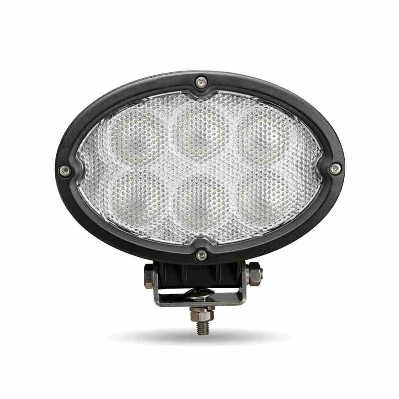 Universal White Cree Oval Flood Work Light – Clear Lens – Black Housing (6 Diodes) – 5400 Lumens