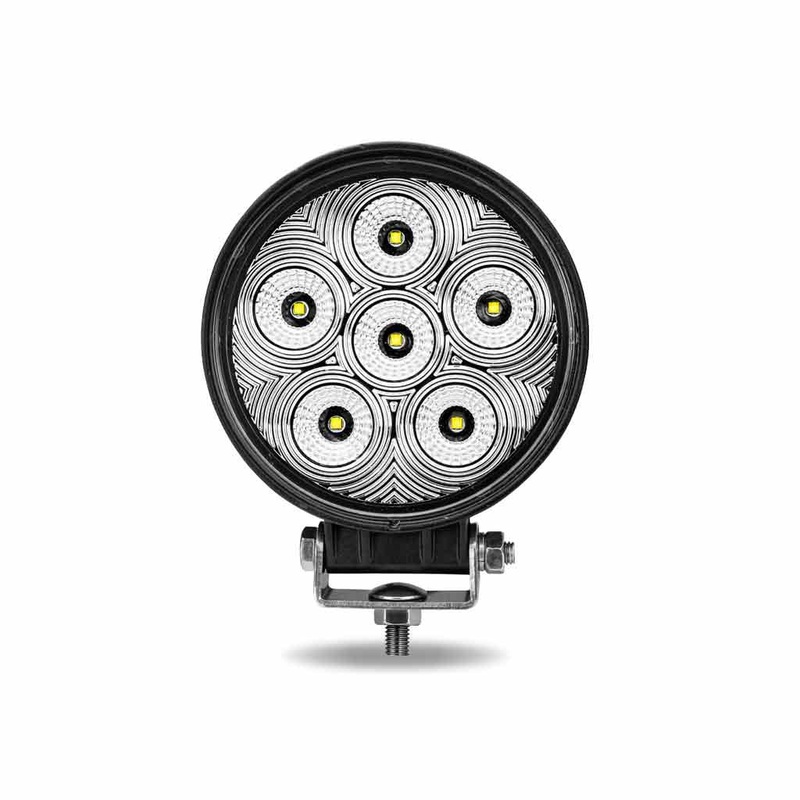 Universal White Round Work Light with Flood Beam – Clear Lens – Black Housing (6 Diodes) – 2400 Lumens