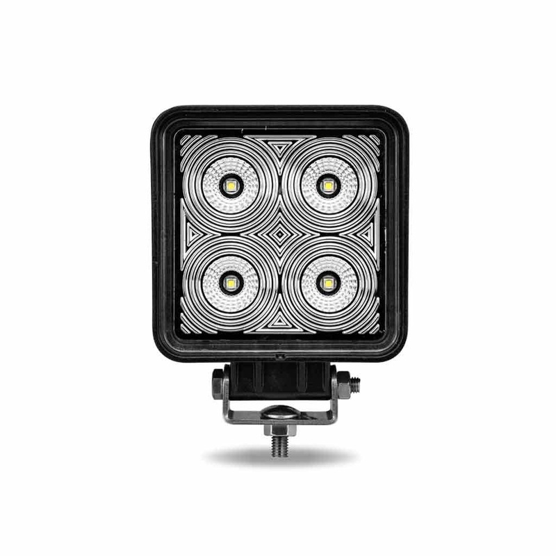 Universal White Square Work Light with Flood Beam – Clear Lens – Black Housing (4 Diodes) – 4000 Lumens