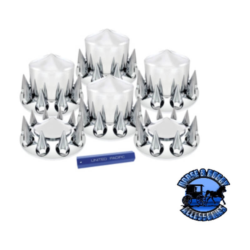 UP-10308 Pointed Axle Cover Combo Kit With 33mm Spike Nut Covers & Nut Cover Tool – Chrome