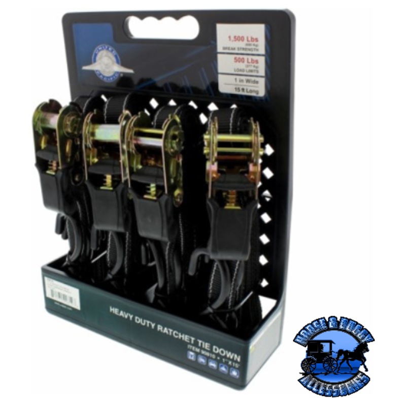 UP-90810 1 X 15′ Ratchet Tie Down – S Hook (4-Pack)