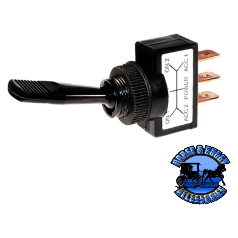 UP-98356 Black Non-Illum Toggle 20 Amp 12V S.P.D.T. On/Off/On 1 Pc.