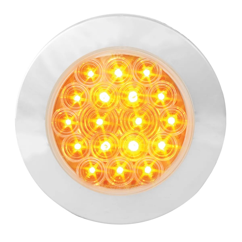 4 FLEET AMBER/CLEAR 18 LED FLANGE MOUNT W/BEZEL, 3 PRONG