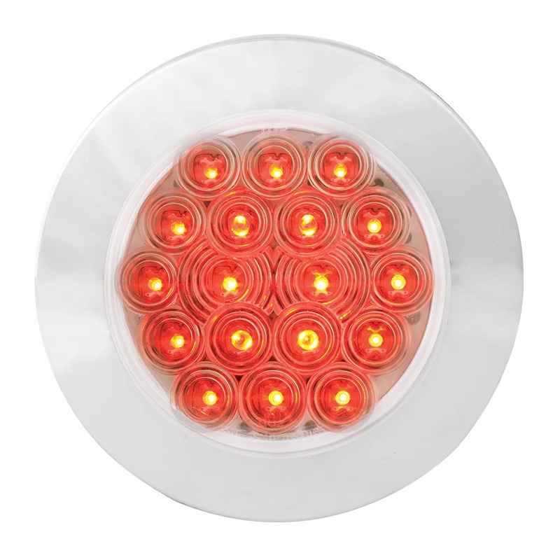 4 FLEET RED/CLEAR 18 LED FLANGE MOUNT W/BEZEL, 3 PRONG
