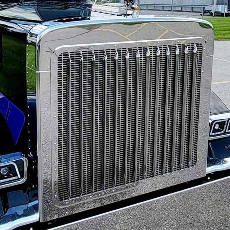 #PFT-GS-379-SS Stainless Steel Grille Surround For Peterbilt 379 Extended Hood 1987 – 2007