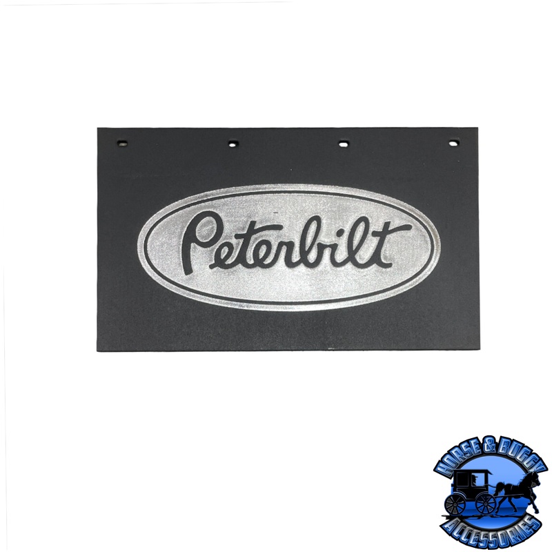 MUD-382414-102 3/8” BLACK RUBBER MUDFLAP FOR BATTERY BOX W/ PETE CHROME LOGO (24” X 14”)