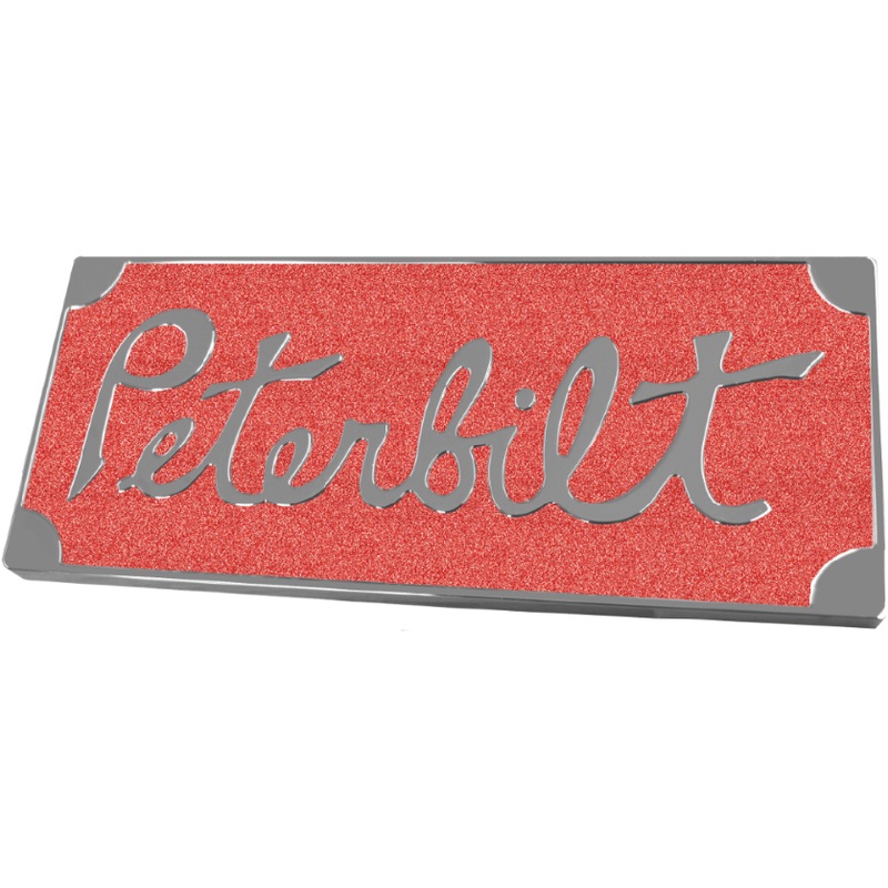 PETERBILT OLD STYLE ENGRAVED EMBLEM RECT. RED METALLIC 481