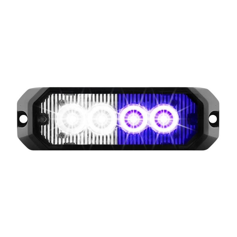 4 MEDIUM RECTANGULAR HIGH POWER LED STROBE LIGHT, BLUE & WHITE/CLEAR
