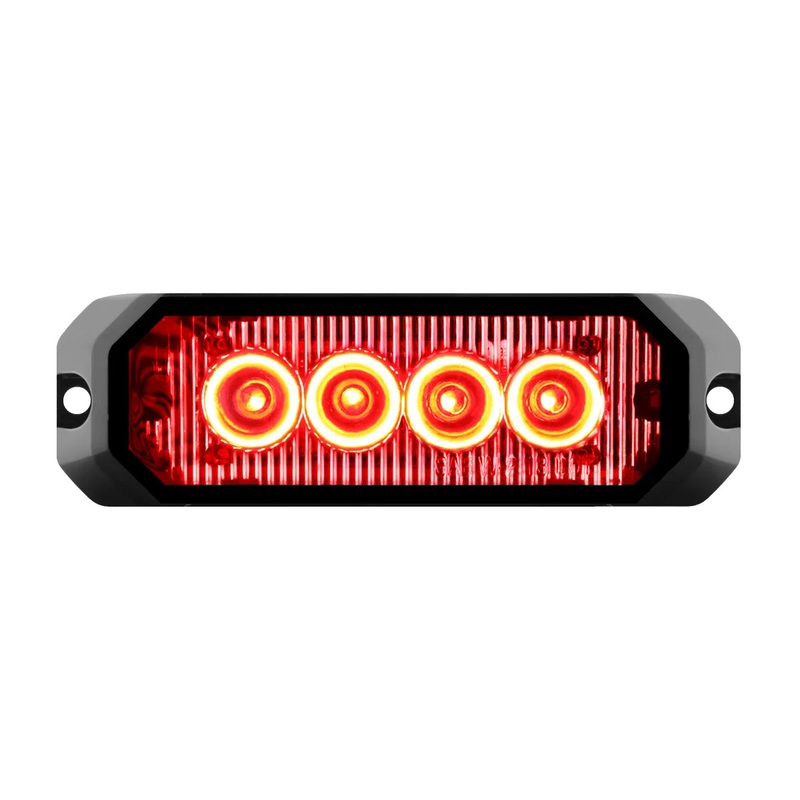 4 MEDIUM RECTANGULAR HIGH POWER LED STROBE LIGHT, RED/CLEAR