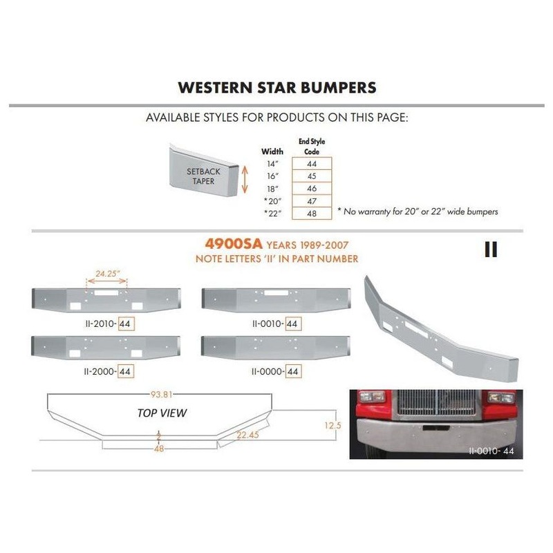 E-II-2010-45 16” WESTERN STAR BUMPER W/ BOLT & TOW  & FOG LIGHT HOLE (2007 & OLDER)