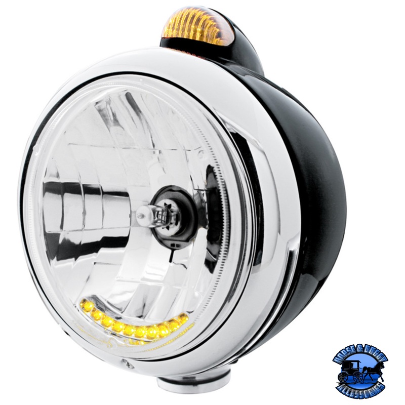 BLACK GUIDE 682-C HEADLIGHT H4 WITH 10 AMBER LED & DUAL MODE LED SIGNAL (Choose Color)