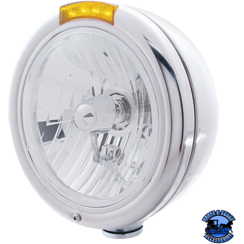 CHROME CLASSIC HEADLIGHT CRYSTAL H4 BULB & LED TURN SIGNAL (Choose Color)