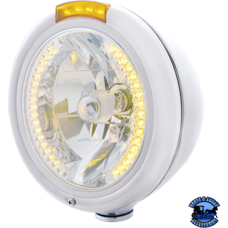 CHROME CLASSIC HEADLIGHT H4 WITH 34 AMBER LED & DUAL MODE LED SIGNAL (Choose Color)