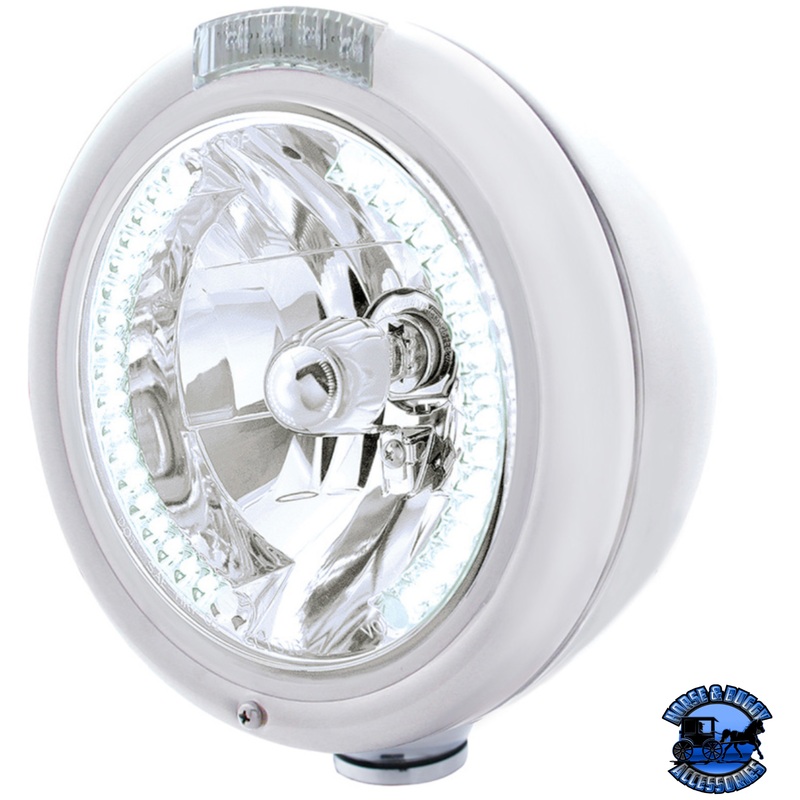 CHROME CLASSIC HEADLIGHT H4 WITH 34 WHITE LED & SIGNAL (Choose Mode) (Choose Color)