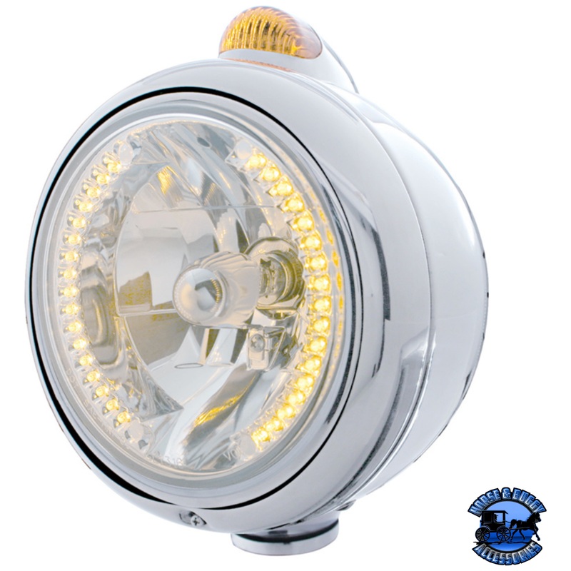 CHROME GUIDE 682-C HEADLIGHT H4 WITH AMBER LED & DUAL MODE LED SIGNAL (Choose Color)