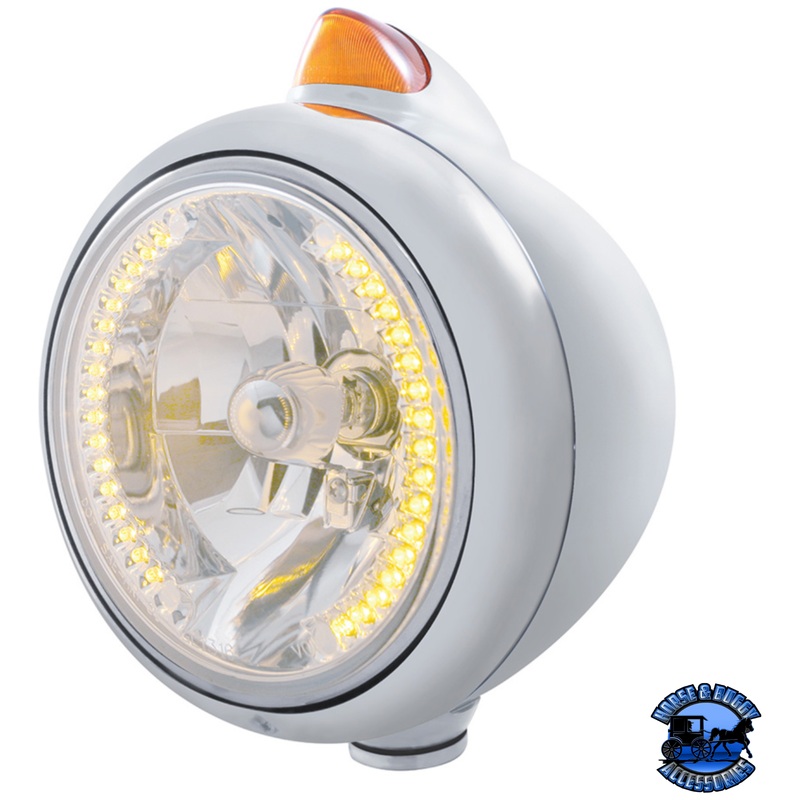 CHROME GUIDE 682-C HEADLIGHT H4 WITH AMBER LED & ORIGINAL STYLE LED SIGNAL (Choose Color)