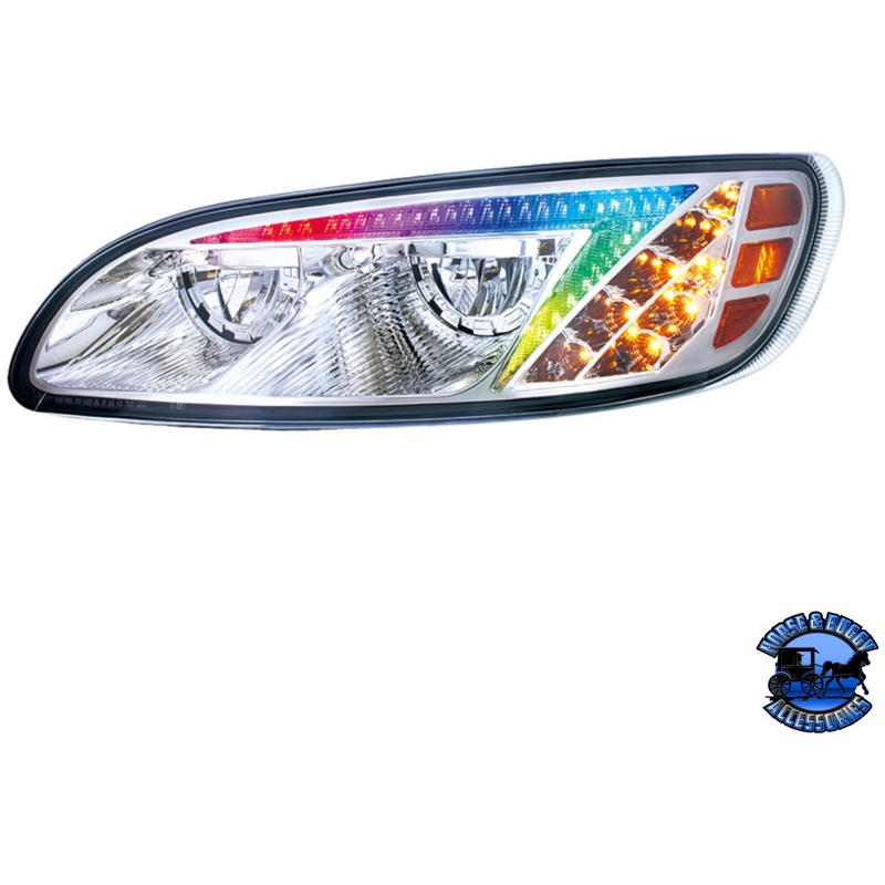 LED HEADLIGHT WITH COLOR CHANGING POSITION LIGHT BAR FOR PETERBILT 386 (2005-2015) & 387 (1999-2010) (Choose Color) (Choose Side)
