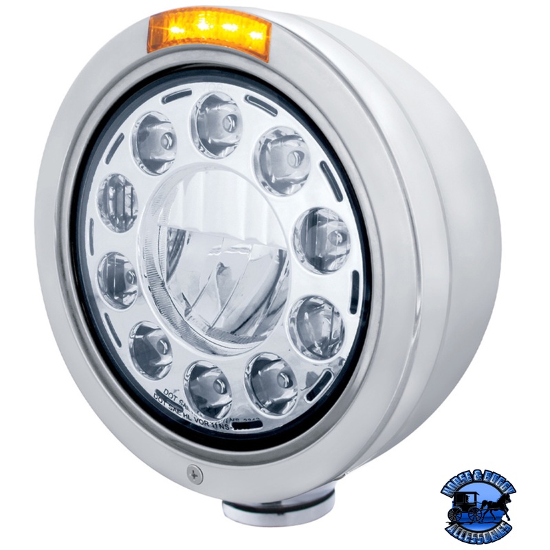 STAINLESS BULLET CLASSIC HEADLIGHT 11 LED BULB WITH DUAL MODE LED TURN SIGNAL (Choose Mode) (Choose Color)