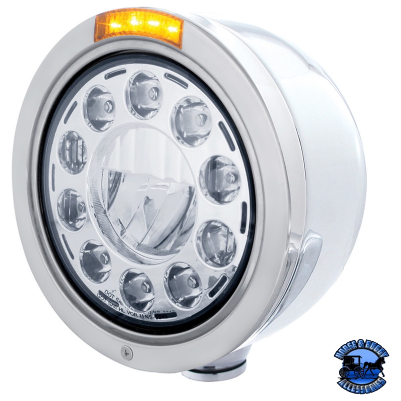 STAINLESS BULLET HALF MOON HEADLIGHT 11 LED BULB & LED TURN SIGNAL (Choose Mode) (Choose Color)