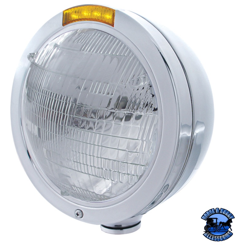 STAINLESS STEEL BULLET CLASSIC HEADLIGHT 6014 BULB & LED TURN SIGNAL (Choose Color)