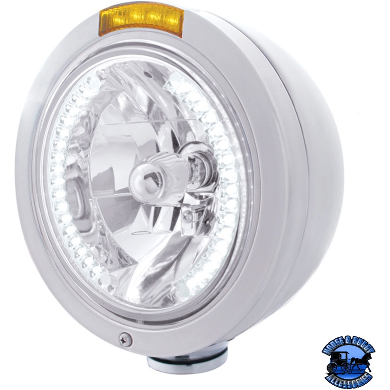 STAINLESS STEEL BULLET CLASSIC HEADLIGHT H4 WITH WHITE LED & SIGNAL (Choose Mode) (Choose Color)