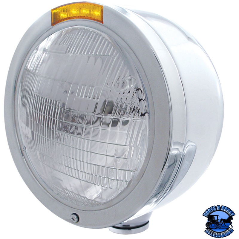 STAINLESS STEEL BULLET HALF MOON HEADLIGHT 6014 BULB & LED TURN SIGNAL (Choose Color)