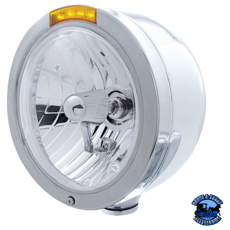 STAINLESS STEEL BULLET HALF MOON HEADLIGHT CRYSTAL H4 BULB & LED TURN SIGNAL (Choose Color)