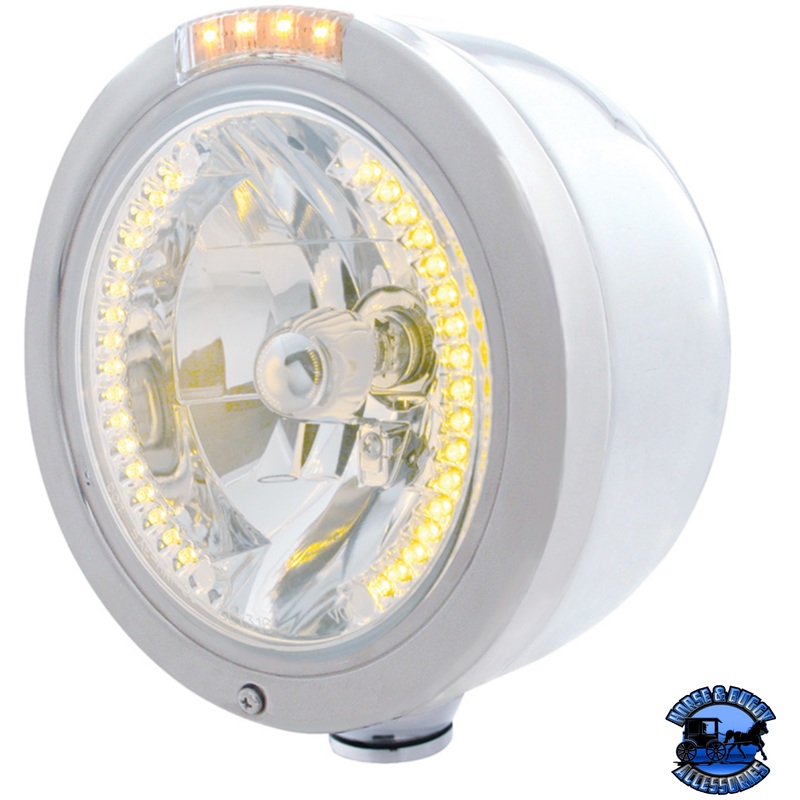 STAINLESS STEEL BULLET HALF MOON HEADLIGHT H4 WITH AMBER LED & SIGNAL (Choose Mode) (Choose Color)