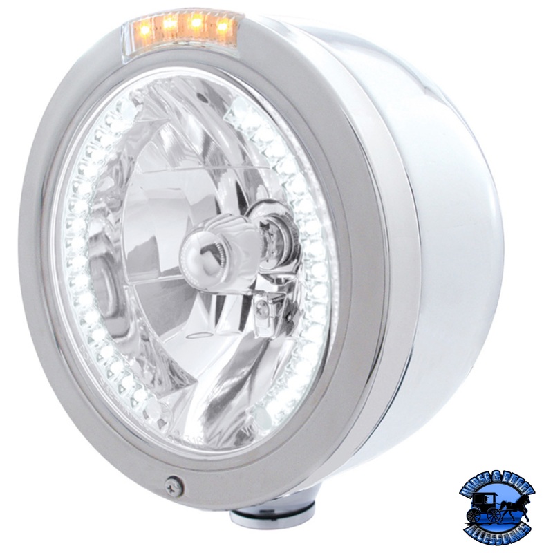 STAINLESS STEEL BULLET HALF MOON HEADLIGHT H4 WITH WHITE LED & SIGNAL (Chose Mode) (Choose Color)