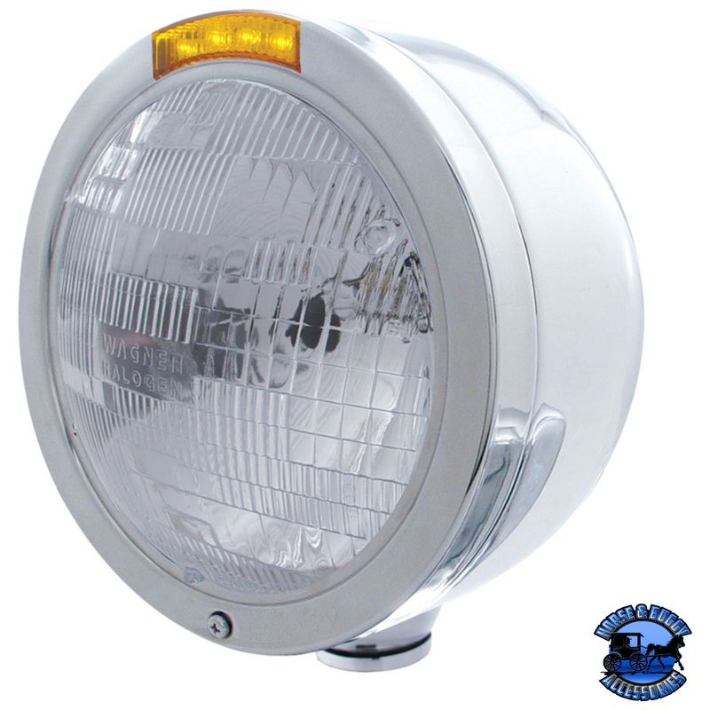 STAINLESS STEEL BULLET HALF MOON HEADLIGHT H6024 BULB & LED TURN SIGNAL (Choose Color)