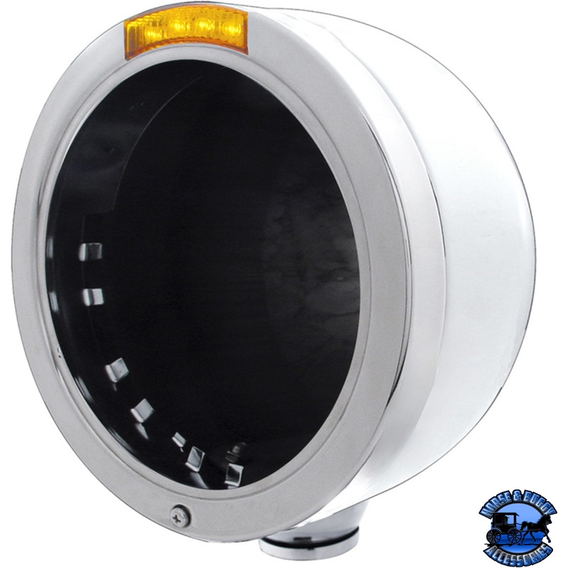 STAINLESS STEEL BULLET HALF MOON HEADLIGHT NO BULB WITH LED TURN SIGNAL (Choose Color)