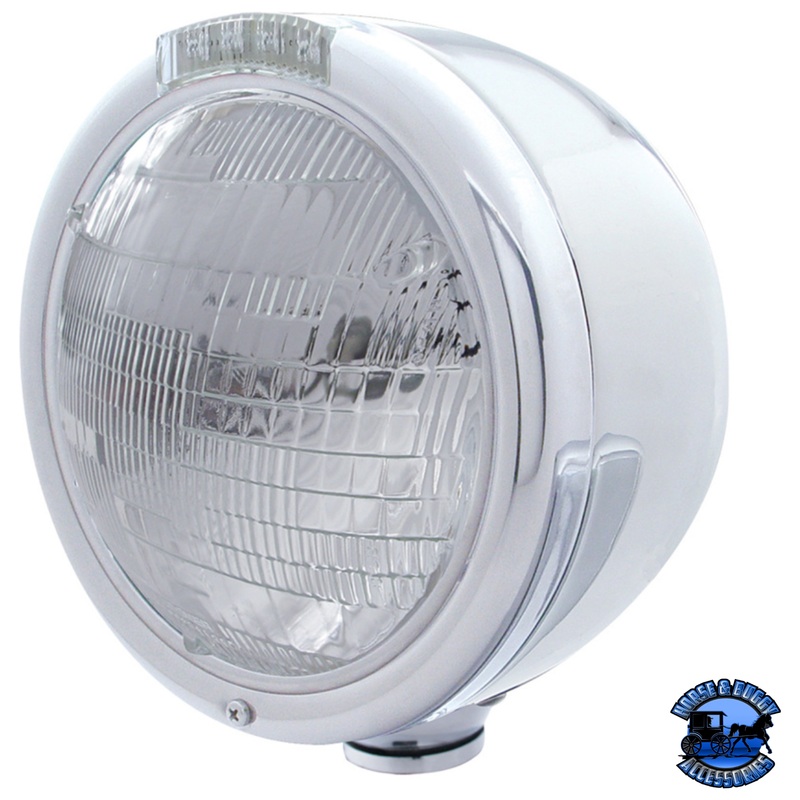 STAINLESS STEEL CLASSIC HALF MOON HEADLIGHT 6014 BULB & LED TURN SIGNAL (Choose Color)