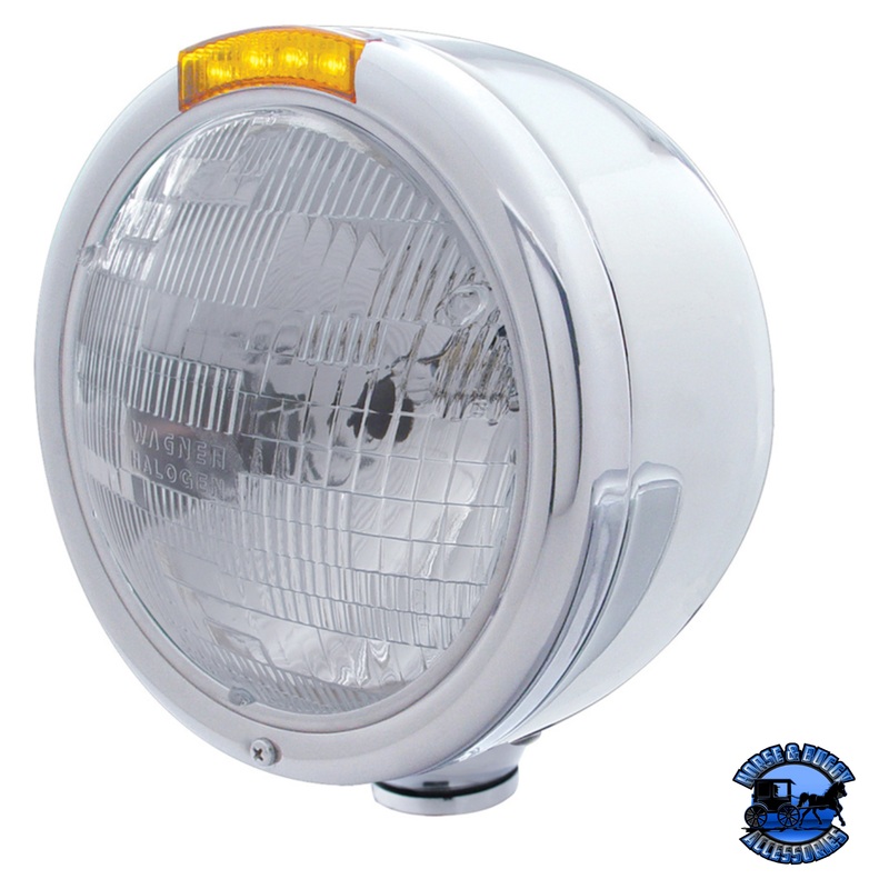 STAINLESS STEEL CLASSIC HALF MOON HEADLIGHT H6024 BULB & LED TURN SIGNAL (Choose Color)