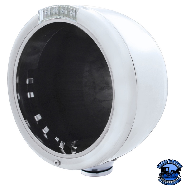 STAINLESS STEEL CLASSIC HALF MOON HEADLIGHT NO BULB WITH LED TURN SIGNAL (Choose Color)