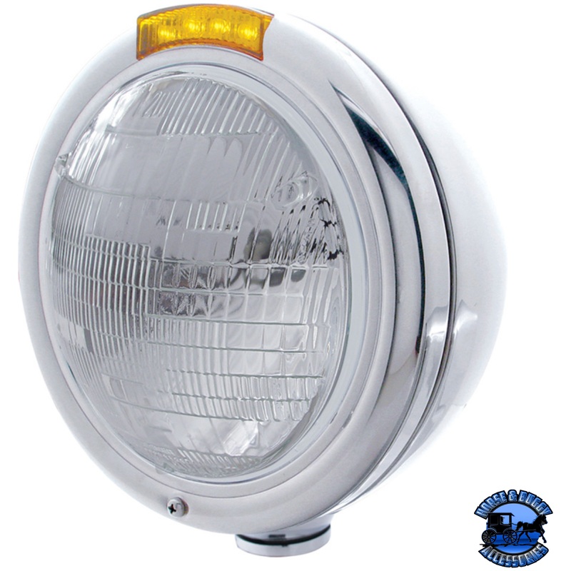 STAINLESS STEEL CLASSIC HEADLIGHT 6014 BULB & LED TURN SIGNAL (Choose Color)