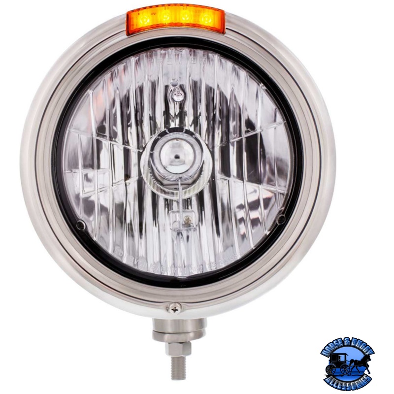 STAINLESS STEEL CLASSIC HEADLIGHT CRYSTAL H4 BULB & LED TURN SIGNAL (Choose Color)