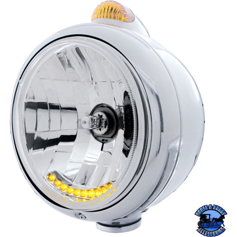 STAINLESS STEEL GUIDE 682-C HEADLIGHT H4 WITH 6 AMBER LED & DUAL MODE LED SIGNAL (Choose Color)