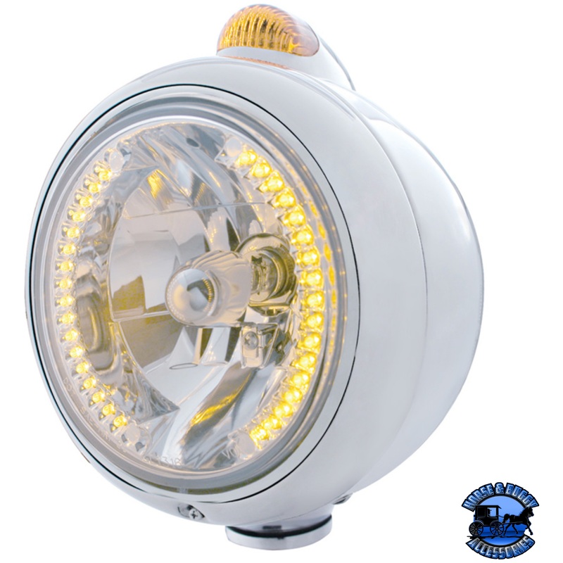 STAINLESS STEEL GUIDE 682-C HEADLIGHT H4 WITH AMBER LED & DUAL MODE LED SIGNAL (Choose Color)
