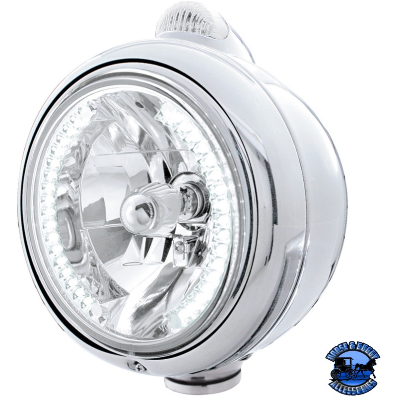 STAINLESS STEEL GUIDE 682-C HEADLIGHT H4 WITH WHITE LED & DUAL MODE LED SIGNAL (Choose Color)