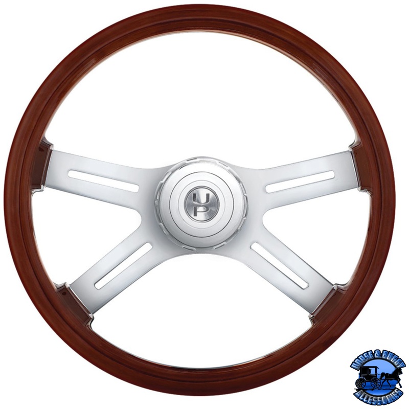 18 4-SPOKE STYLE WOOD STEERING WHEEL WITH HUB & HORN BUTTON KIT FOR PETERBILT (2006+) & KENWORTH (2003+) #88178