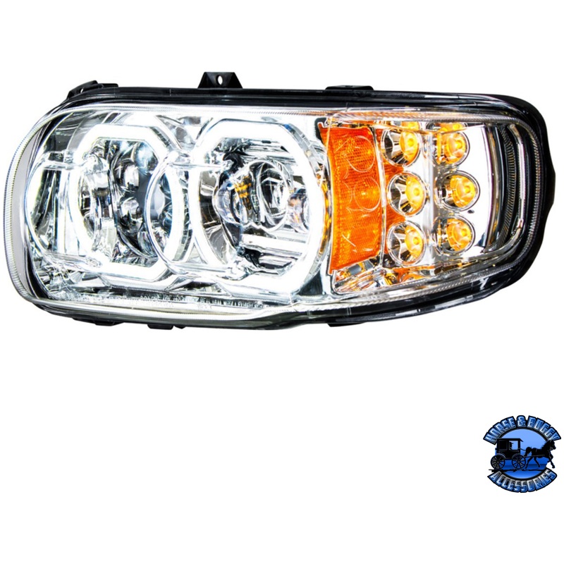 HIGH POWER 10 LED HEADLIGHT WITH 6 LED TURN & 100 LED HALO FOR 2008-2023 PETERBILT 389 (Choose Color) (Choose Side)