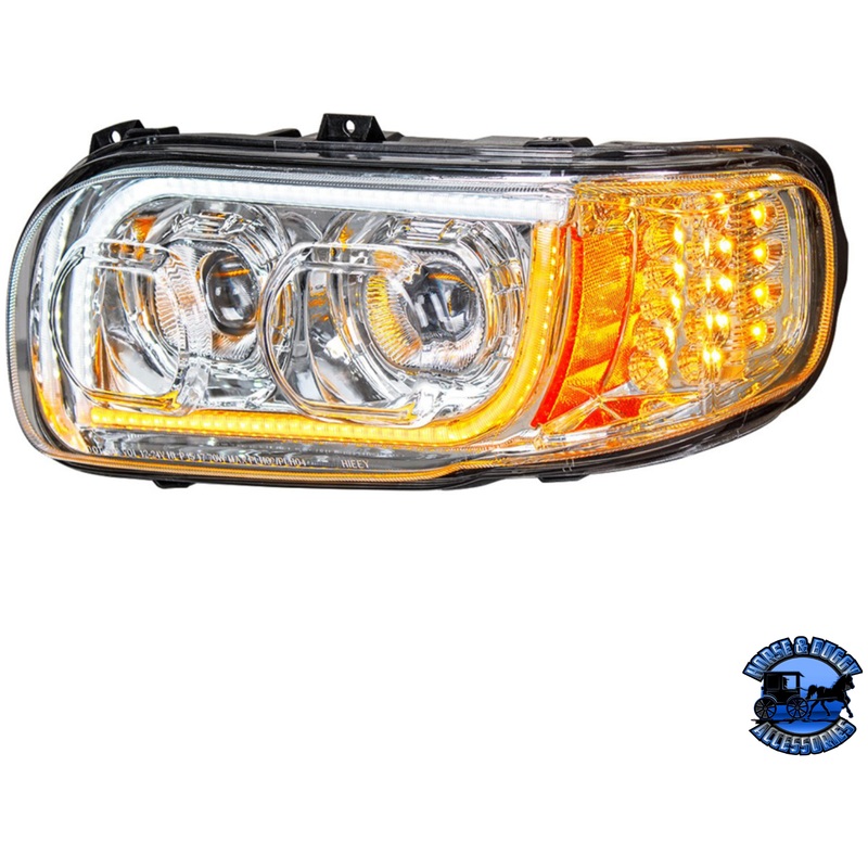HIGH POWER LED HEADLIGHT WITH 16 LED TURN & 57 LED BAR FOR 2008-2023 PETERBILT 389 (Choose Color) (Choose Side)