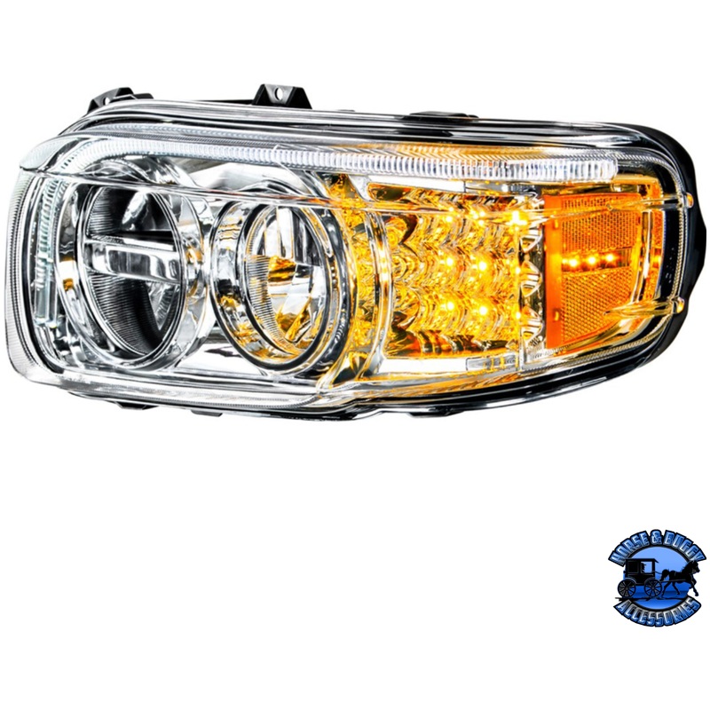 LED HEADLIGHT WITH LED TURN & POSITION LIGHT BAR FOR PETERBILT 388 (2008-2015) & 389 (2008-2023) (Choose Color) (Choose Side)