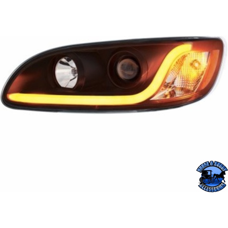 PROJECTION HEADLIGHT W/LED DUAL FUNCTION LIGHT BAR FOR PETERBILT 386 (2005-2015) & 387 (1999-2010) (Choose Color) (Choose Side)