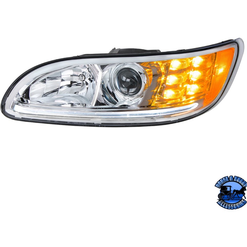 PROJECTION HEADLIGHT WITH LED POSITION LIGHT & LED TURN SIGNAL FOR 2005-2015 PETERBILT 386 (Choose Color) (Choose Side)