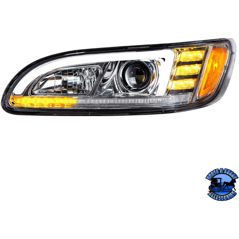PROJECTION HEADLIGHT WITH LED SEQUENTIAL TURN & DRL FOR 2005-2015 PETERBILT 386 (Choose Color) (Choose Side)