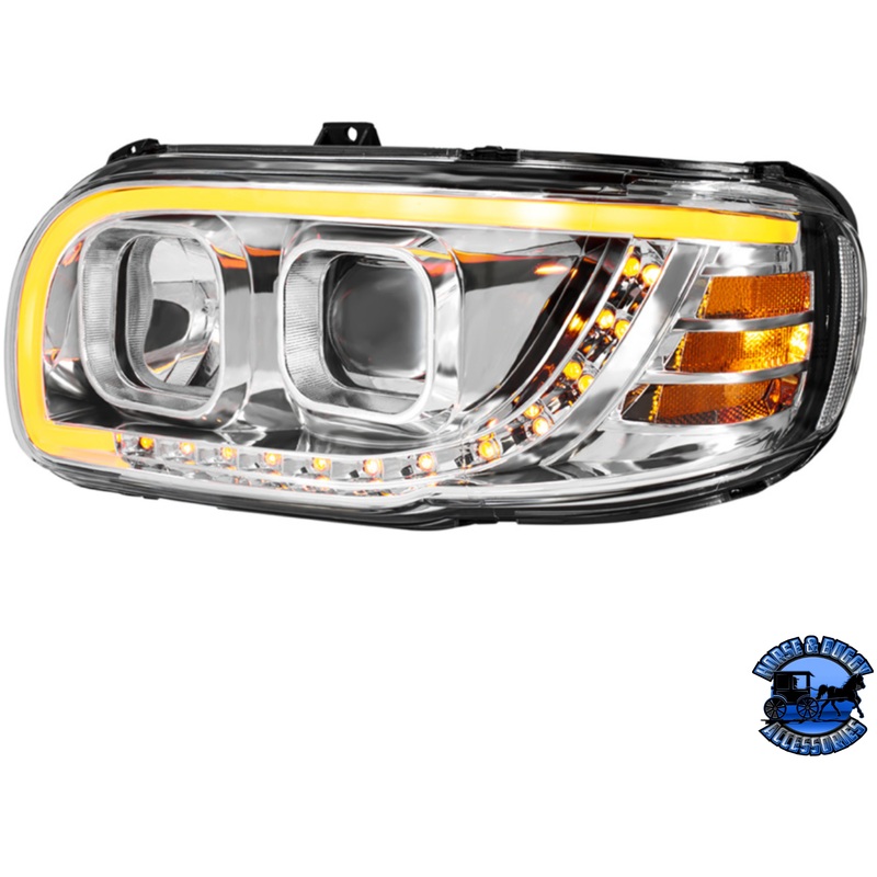 PROJECTION HEADLIGHT WITH LED TURN SIGNAL & LIGHT BAR FOR 2008-2024 PETERBILT 389 (Choose Color) (Choose Side)