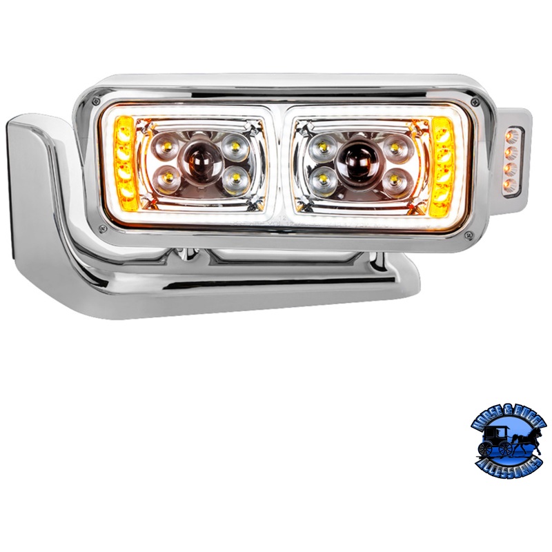 10 HIGH POWER LED PROJECTION HEADLIGHT ASSEMBLY WITH MOUNTING ARM & TURN SIGNAL SIDE POD (Choose Color) (Choose Side)