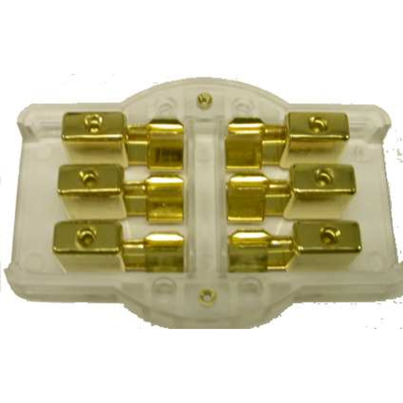 Gold Plated AGU Glass Fuse Block – 3 Position (3) 8 AWG in (3) 8 AWG out